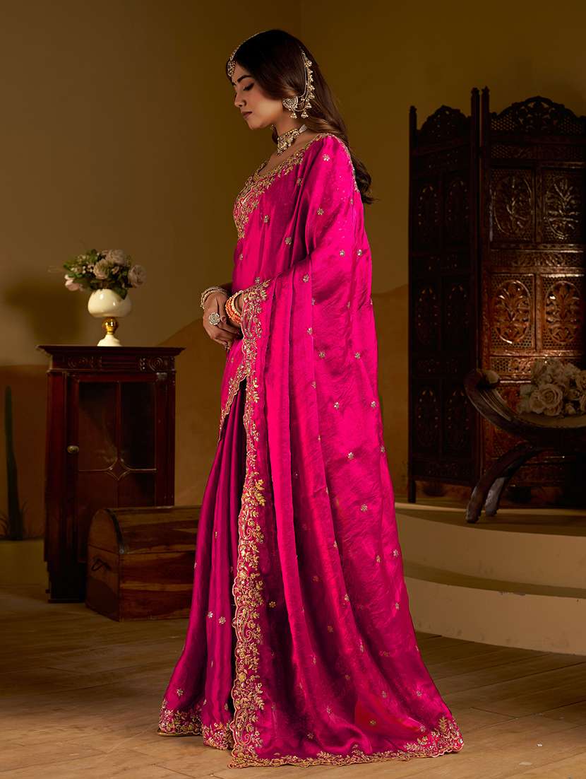 women solid with work embroidered saree with blouse - 22576771 -  Standard Image - 3
