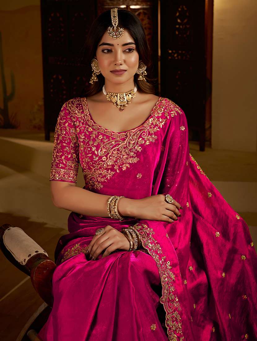 women solid with work embroidered saree with blouse - 22576771 -  Standard Image - 5