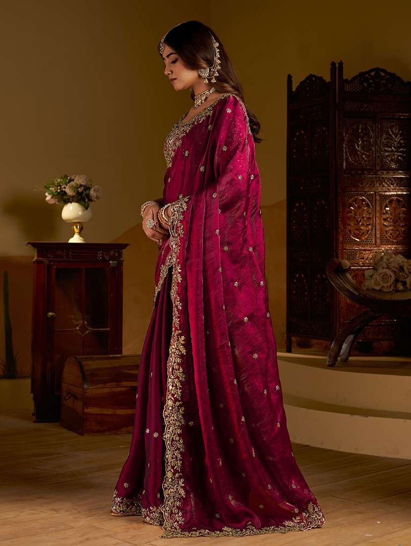 women solid with work embroidered saree with blouse - 22576773 -  Standard Image - 3