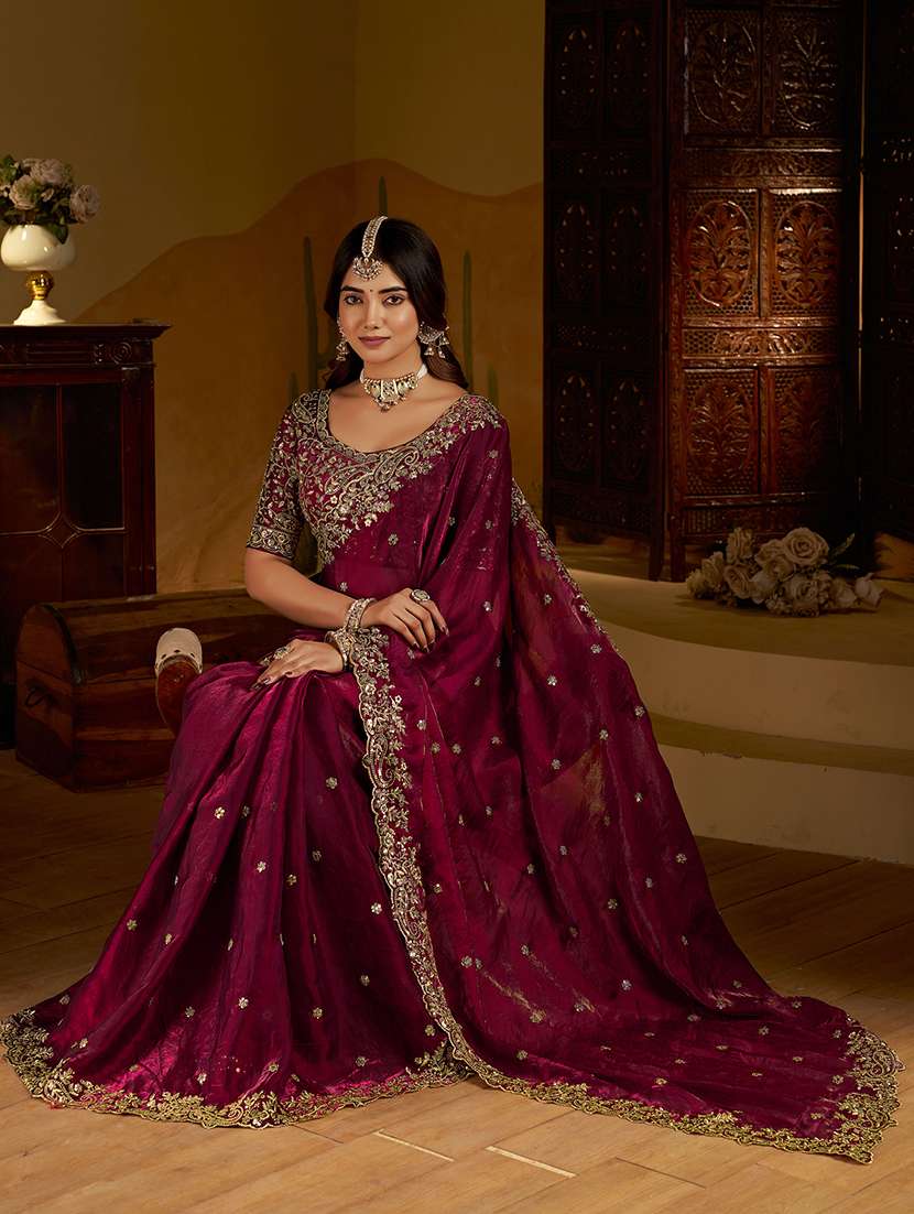 women solid with work embroidered saree with blouse - 22576773 -  Standard Image - 5