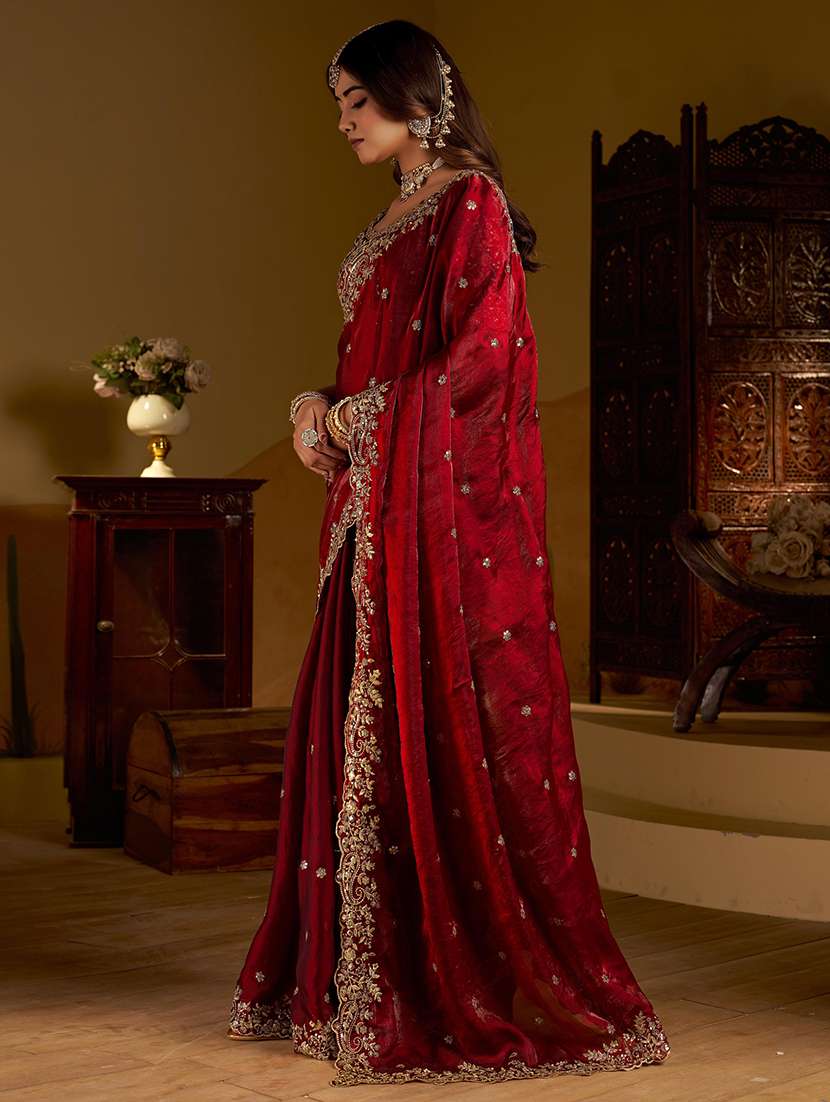 women solid with work embroidered saree with blouse - 22576774 -  Standard Image - 3