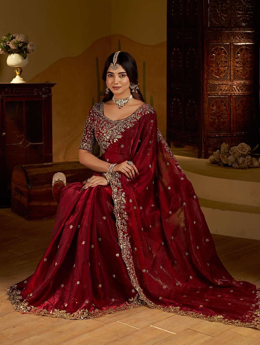 women solid with work embroidered saree with blouse - 22576774 -  Standard Image - 5