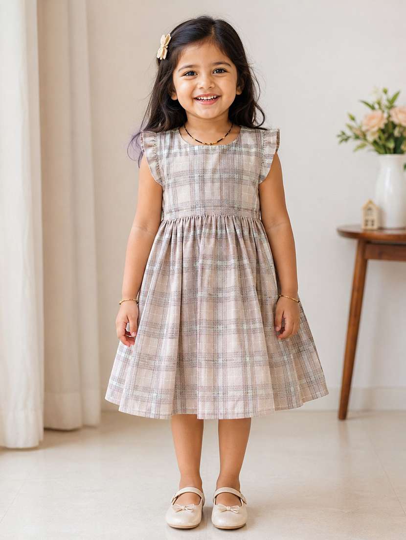 girls self design round neck frock