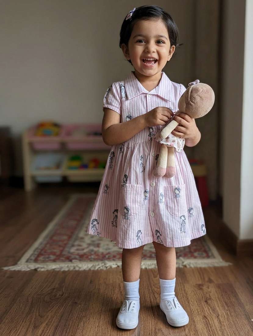 girls printed collared neck frock