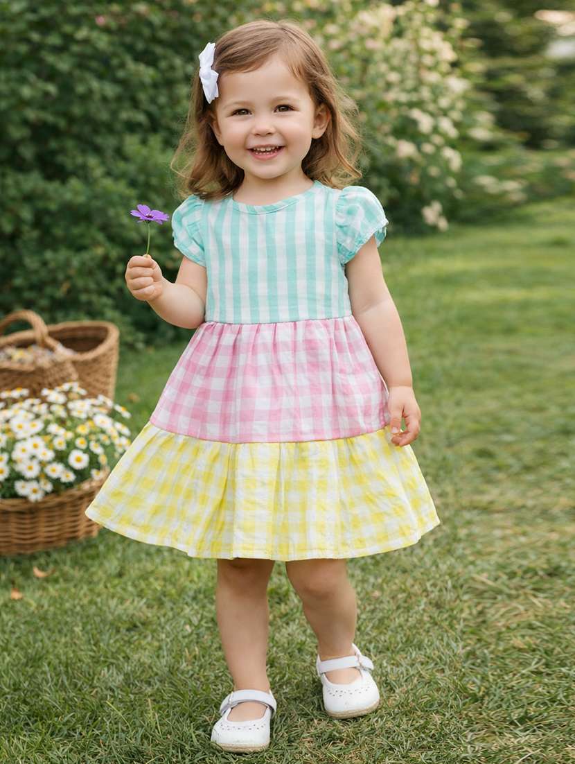 girls printed round neck tiered frock