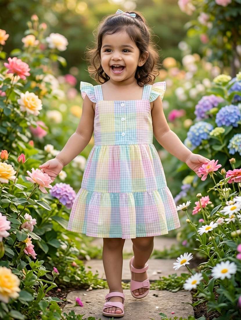girls printed square neck tiered frock