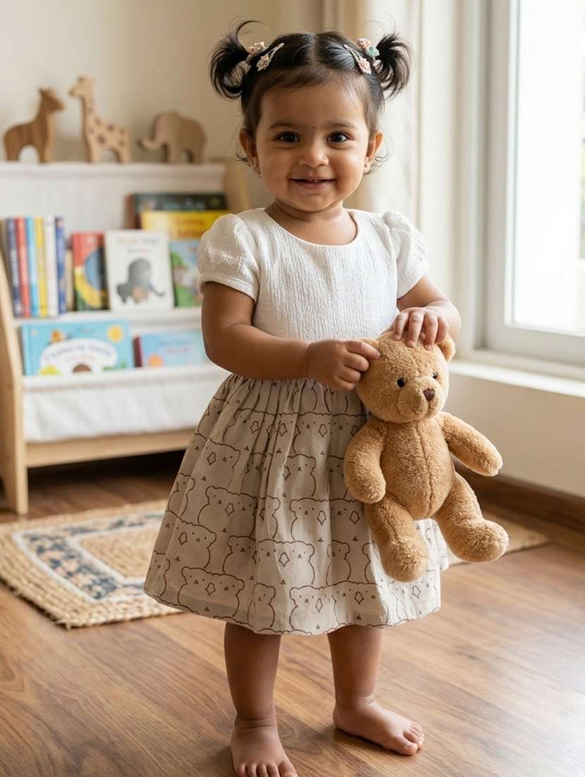 girls printed round neck frock