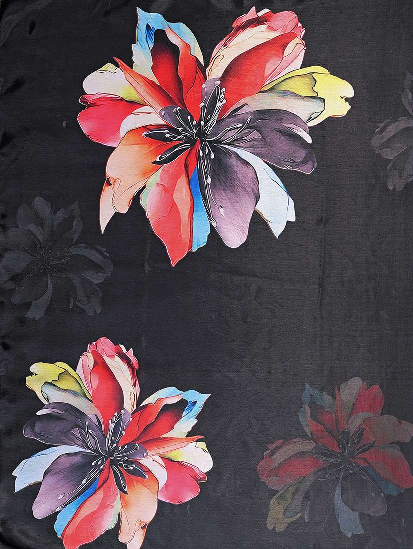 Black Silk Blend Printed Saree With Blouse - 22576863 -  Standard Image - 5