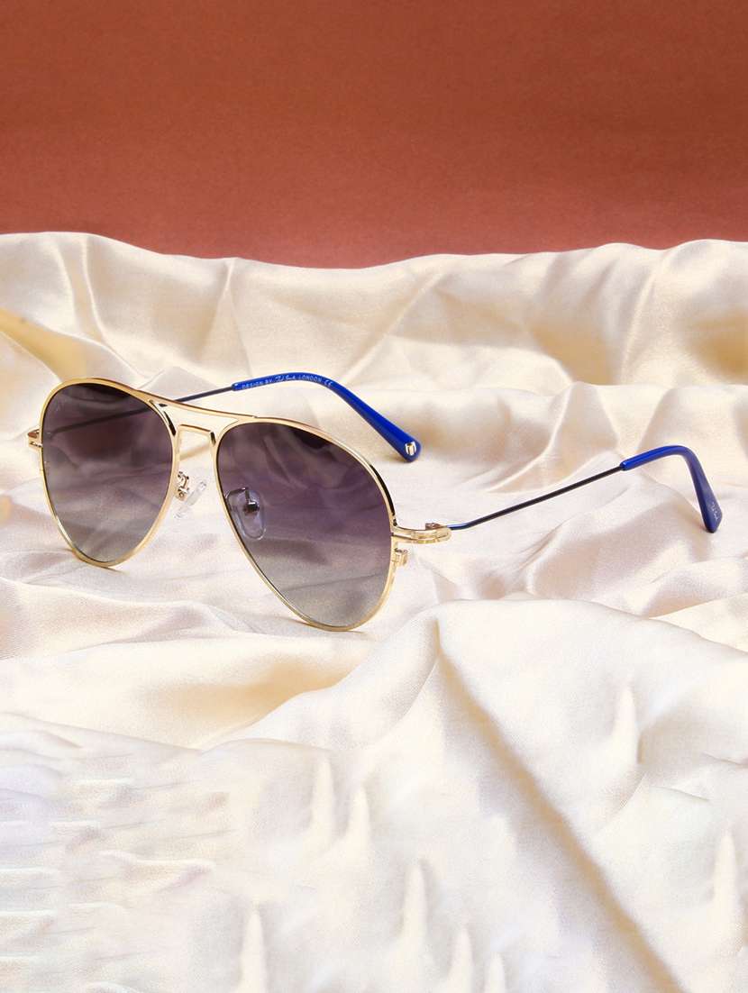ted smith unisex aviator gold-grey graded metal sunglasses with polarised lens