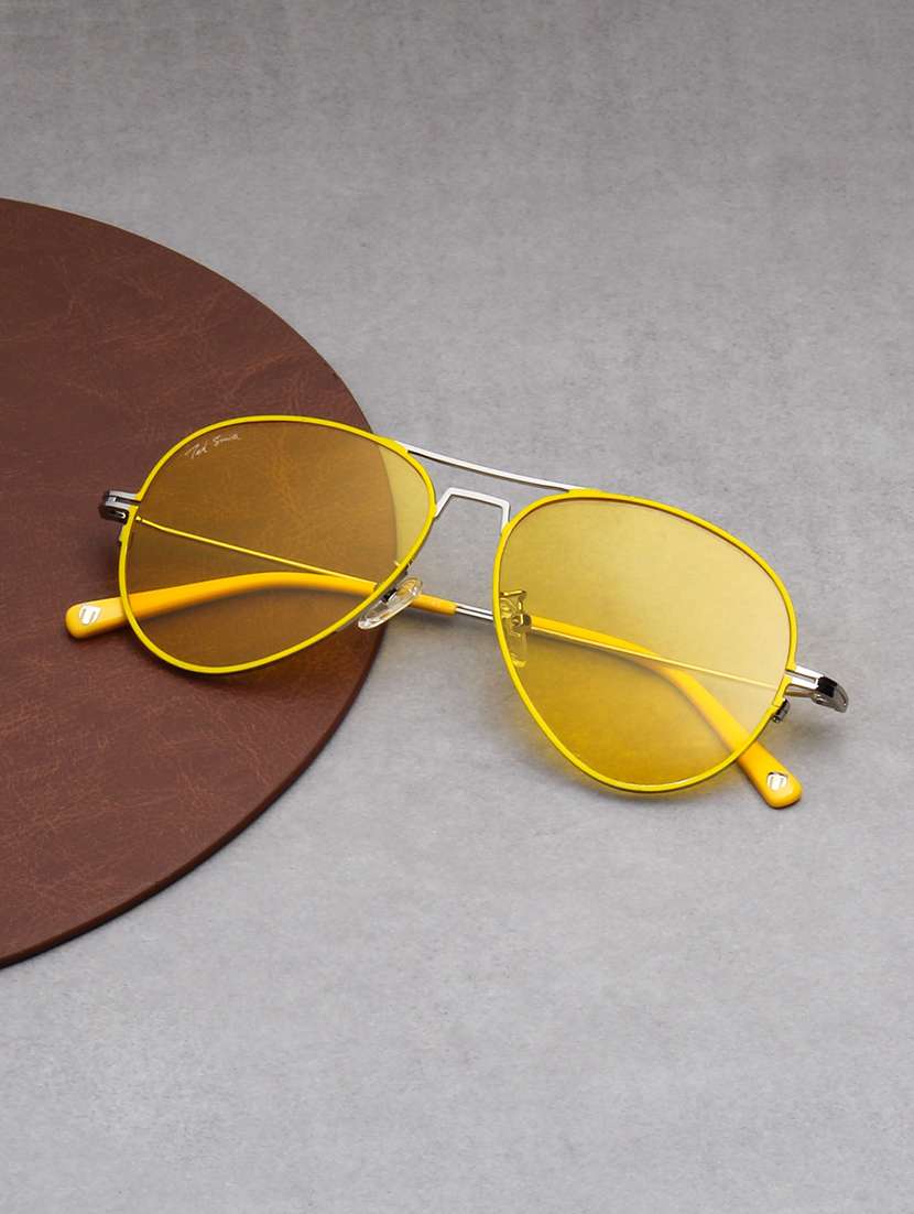 ted smith unisex aviator silver-yellow-yellow metal sunglasses with polarised lens