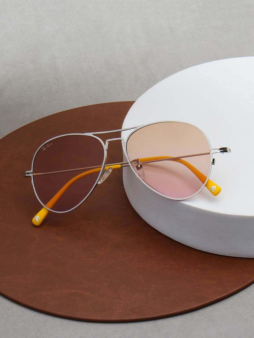 ted smith unisex aviator silver-brown pink metal sunglasses with polarised lens