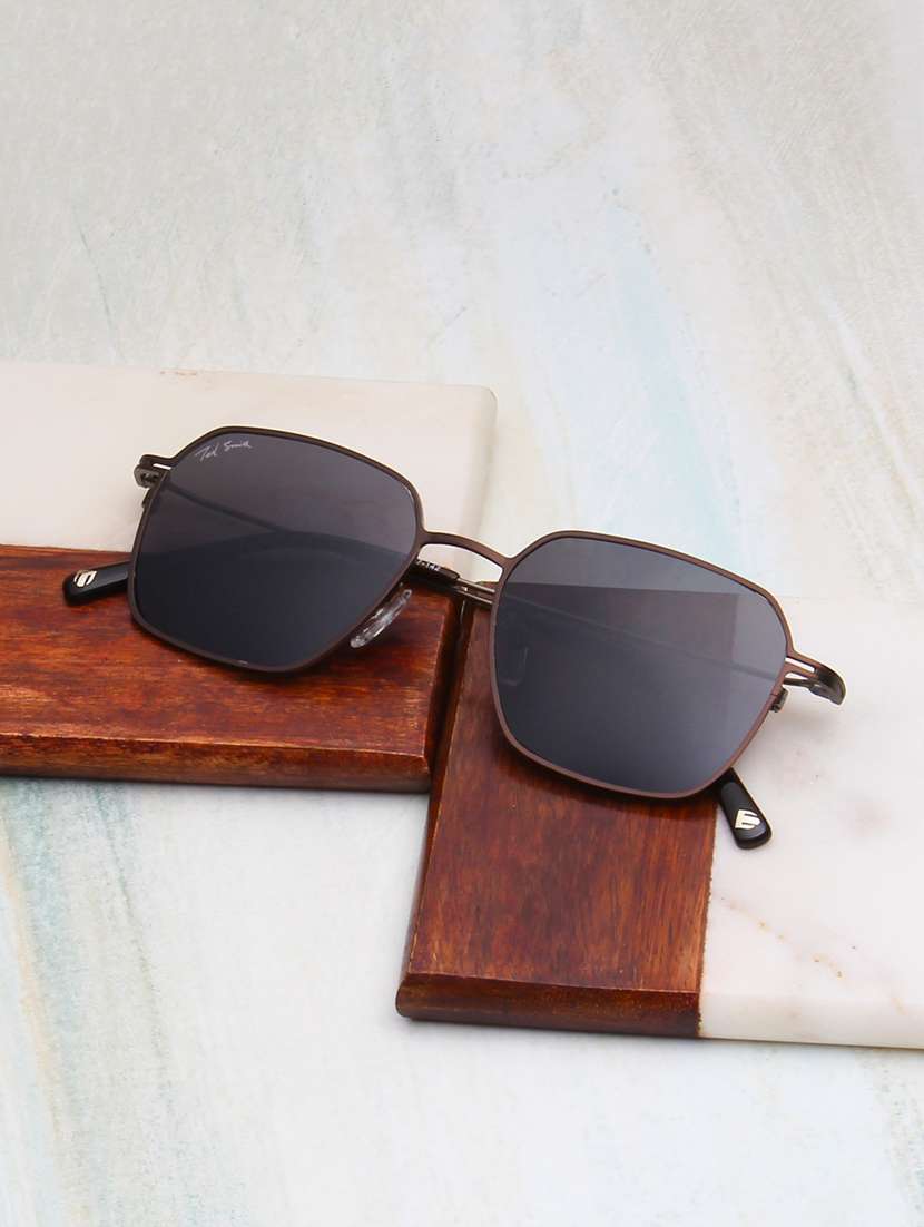 ted smith unisex wayfarer gunmetal-black metal sunglasses with polarised lens