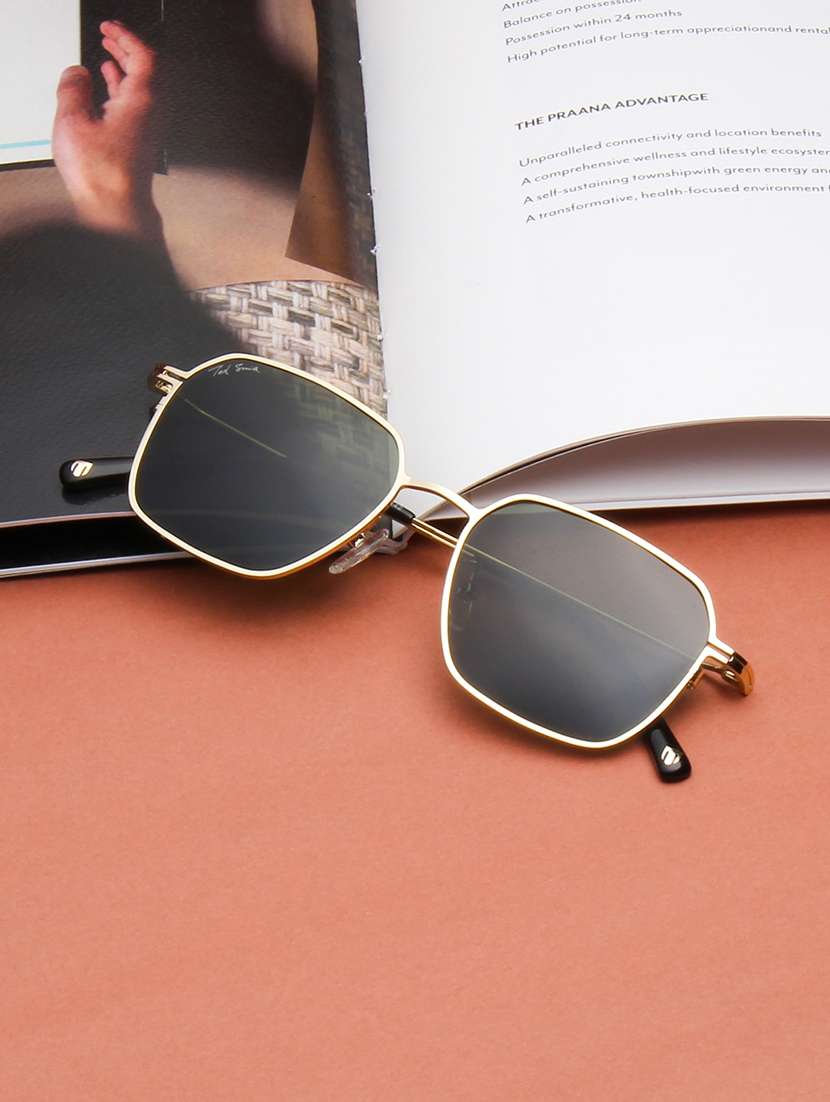 ted smith unisex wayfarer gold-green metal sunglasses with polarised lens
