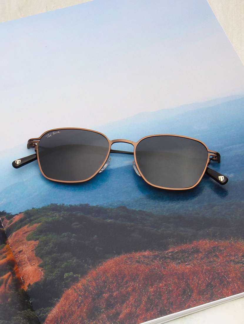 ted smith unisex wayfarer copper-black metal sunglasses with polarised lens