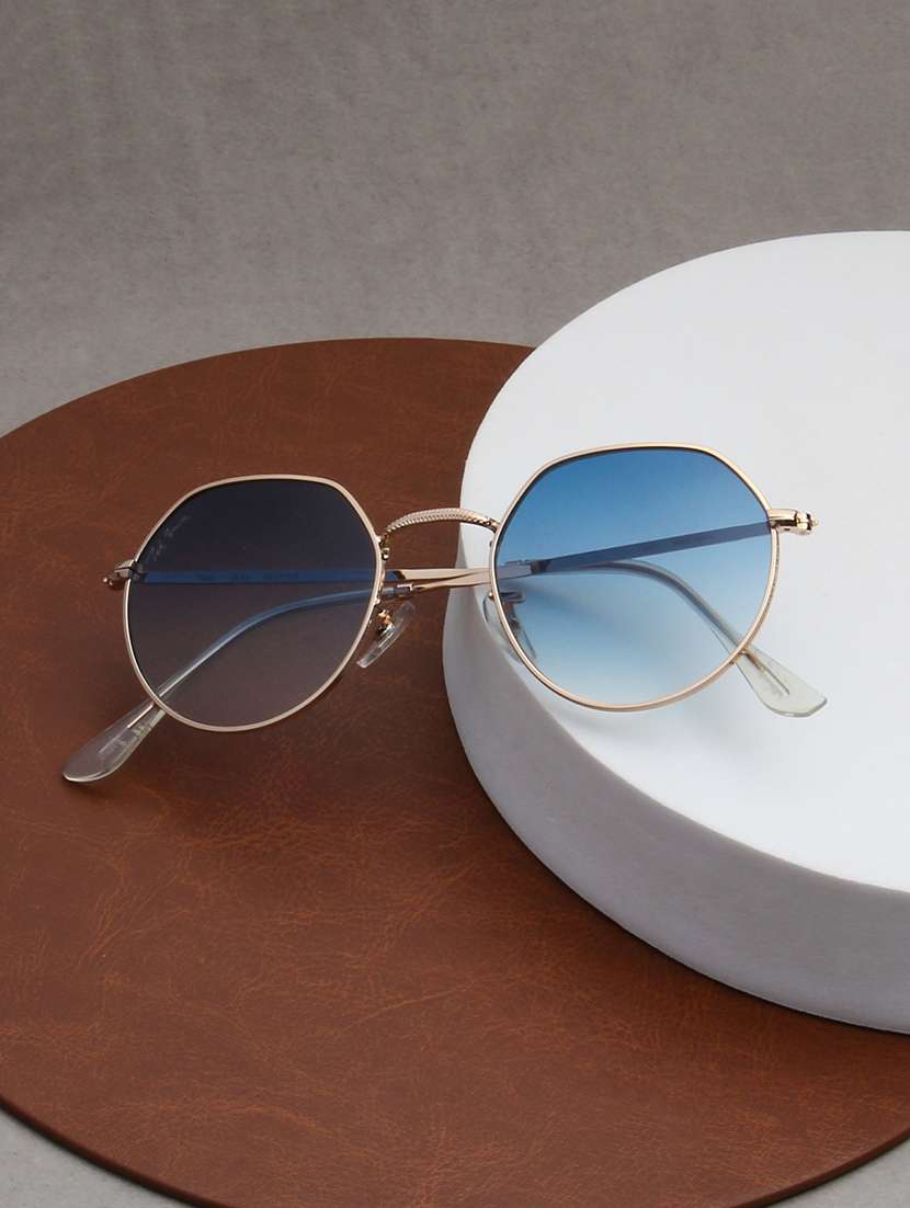 ted smith unisex hexagon gold-blue graded metal sunglasses with uv protected lens