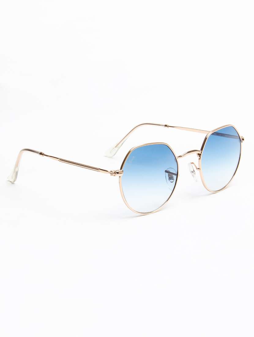 ted smith unisex hexagon gold-blue graded metal sunglasses with uv protected lens - 22576930 -  Standard Image - 3