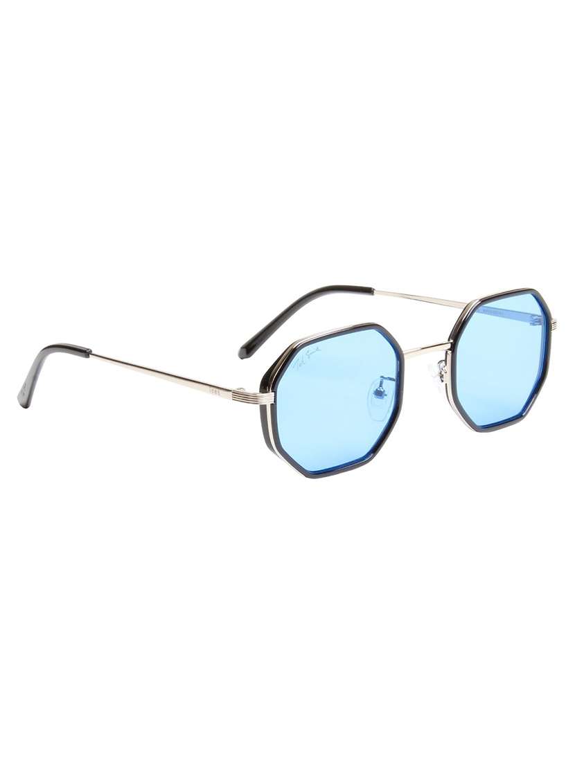 ted smith unisex hexagon silver-black-blue metal sunglasses with polarised lens - 22576931 -  Standard Image - 3