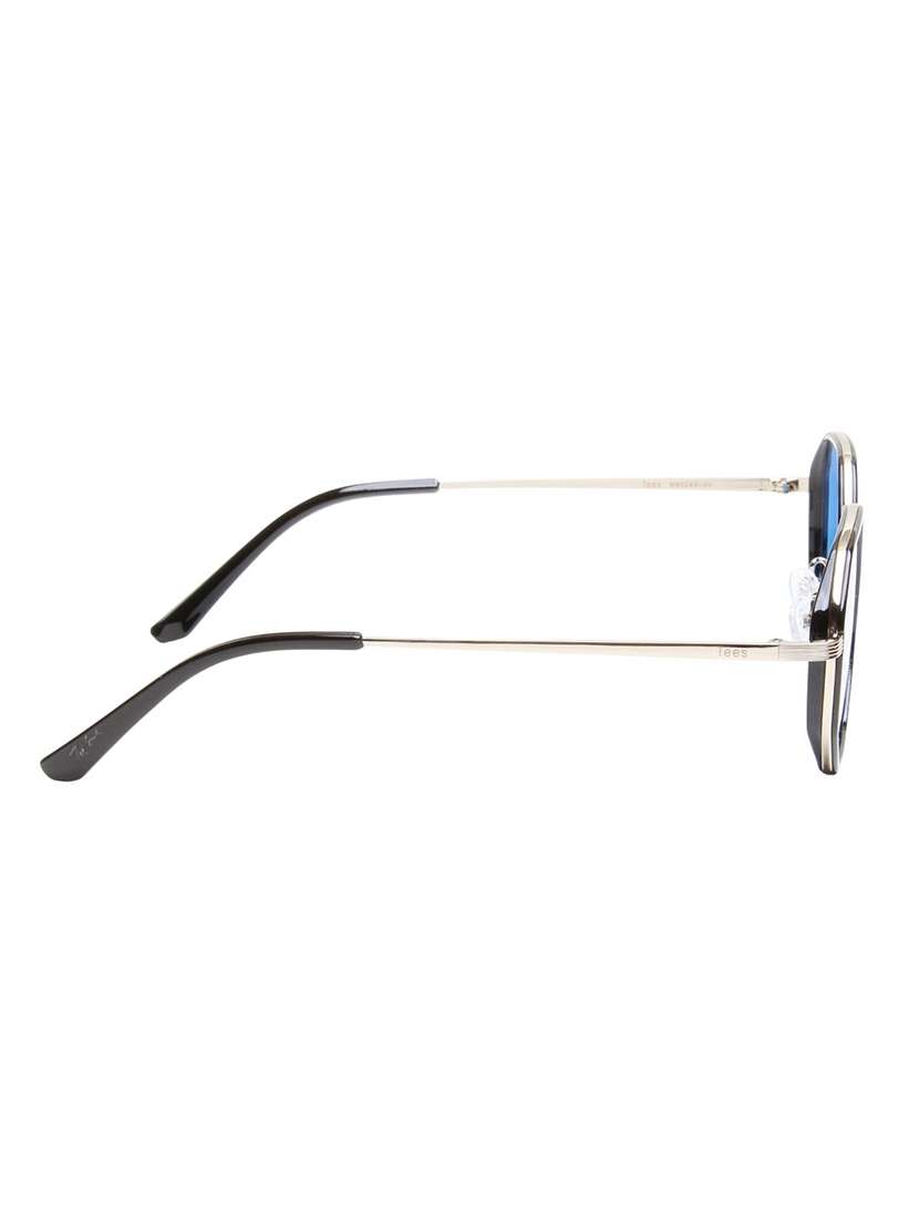 ted smith unisex hexagon silver-black-blue metal sunglasses with polarised lens - 22576931 -  Standard Image - 5