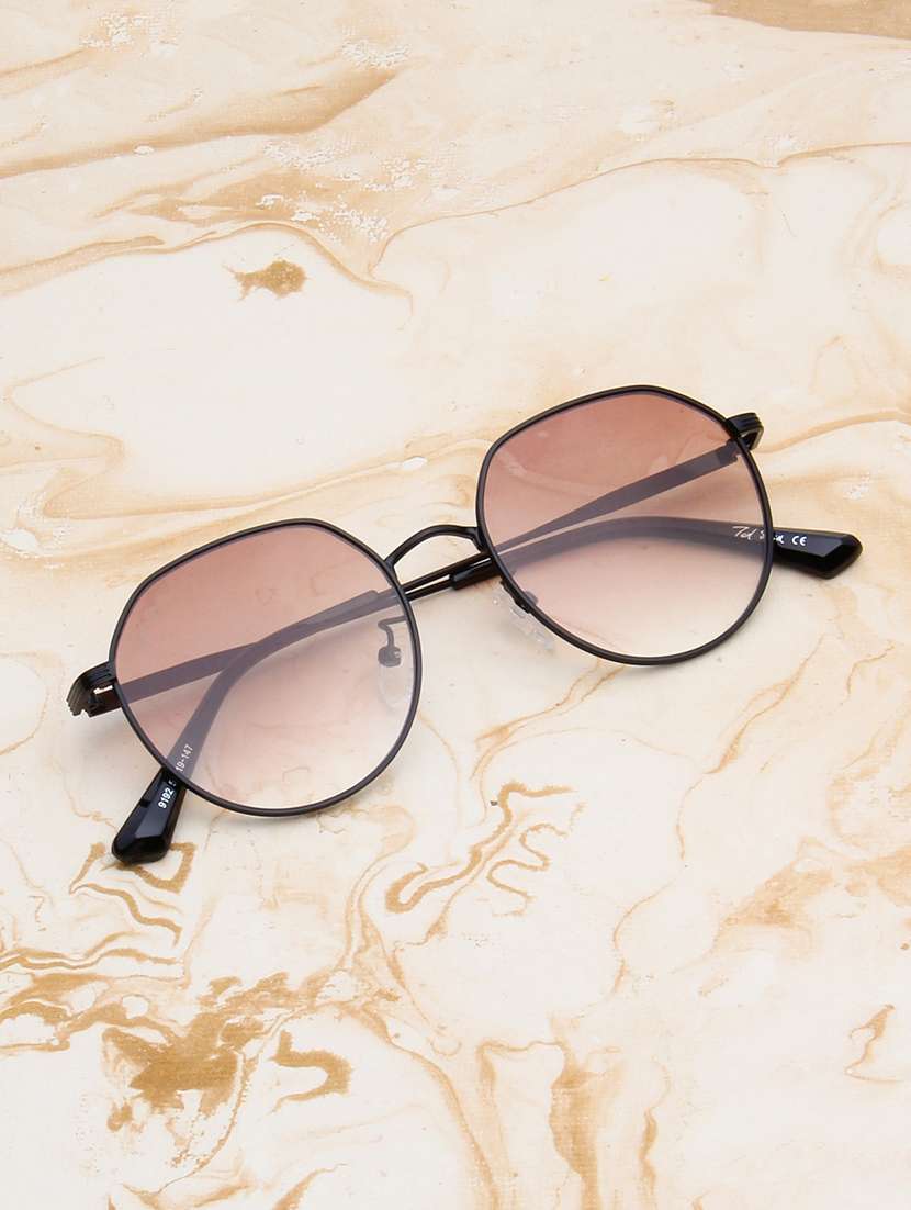 ted smith unisex hexagon black-brown graded metal sunglasses with uv protected lens