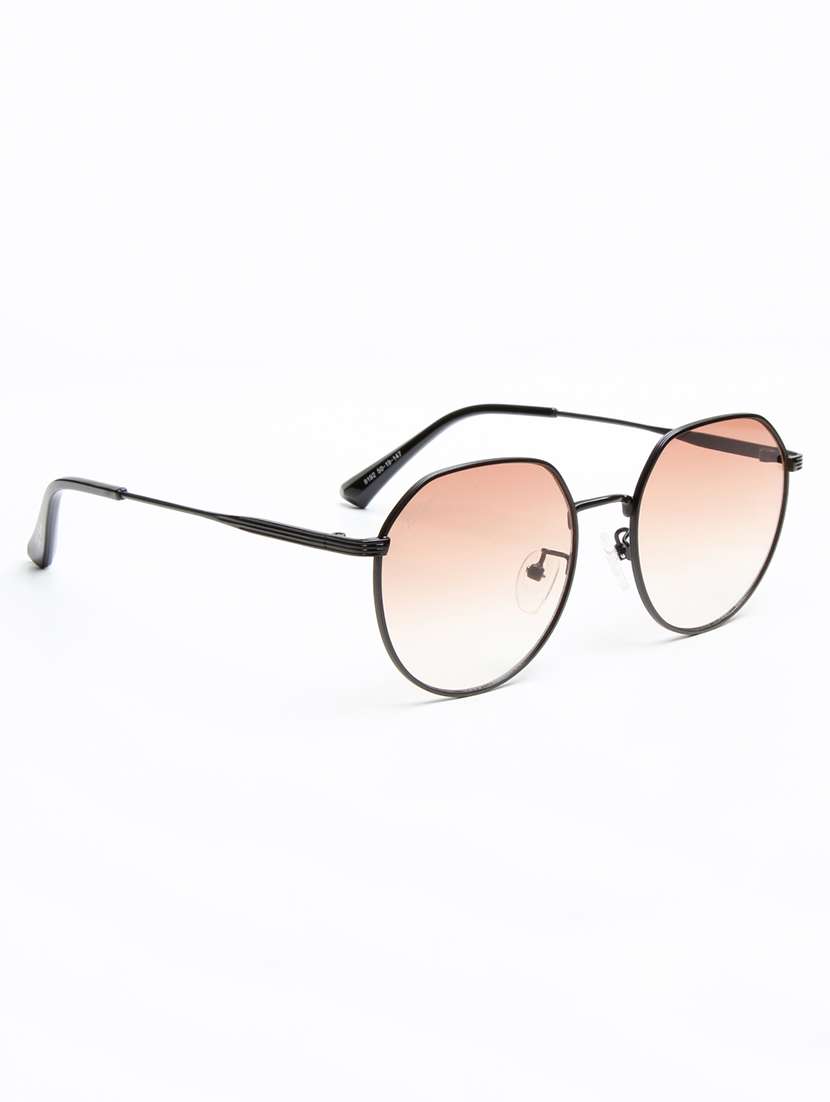 ted smith unisex hexagon black-brown graded metal sunglasses with uv protected lens - 22576933 -  Standard Image - 3
