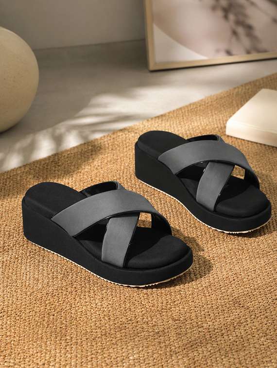 women solid slip on wedges