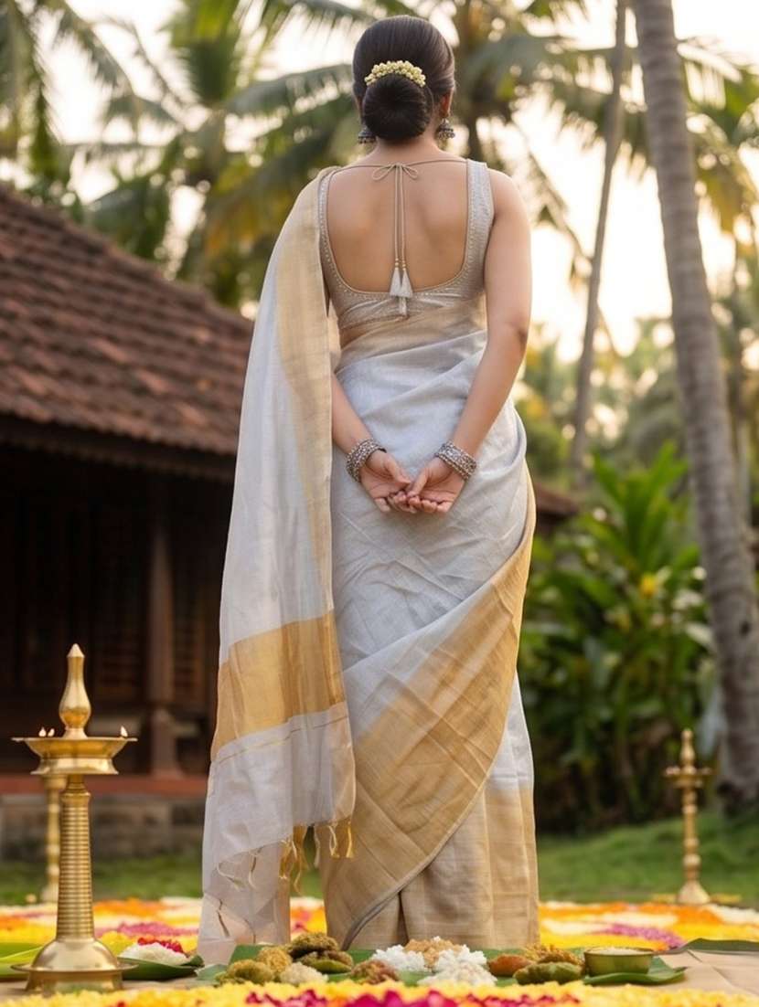 women solid handloom saree with blouse - 22576967 -  Standard Image - 3