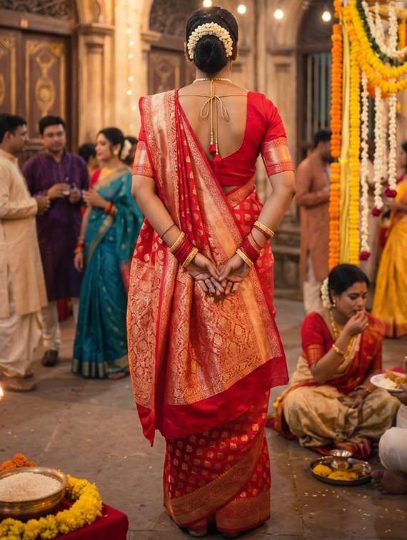 women self design banarasi saree with blouse - 22576973 -  Standard Image - 3