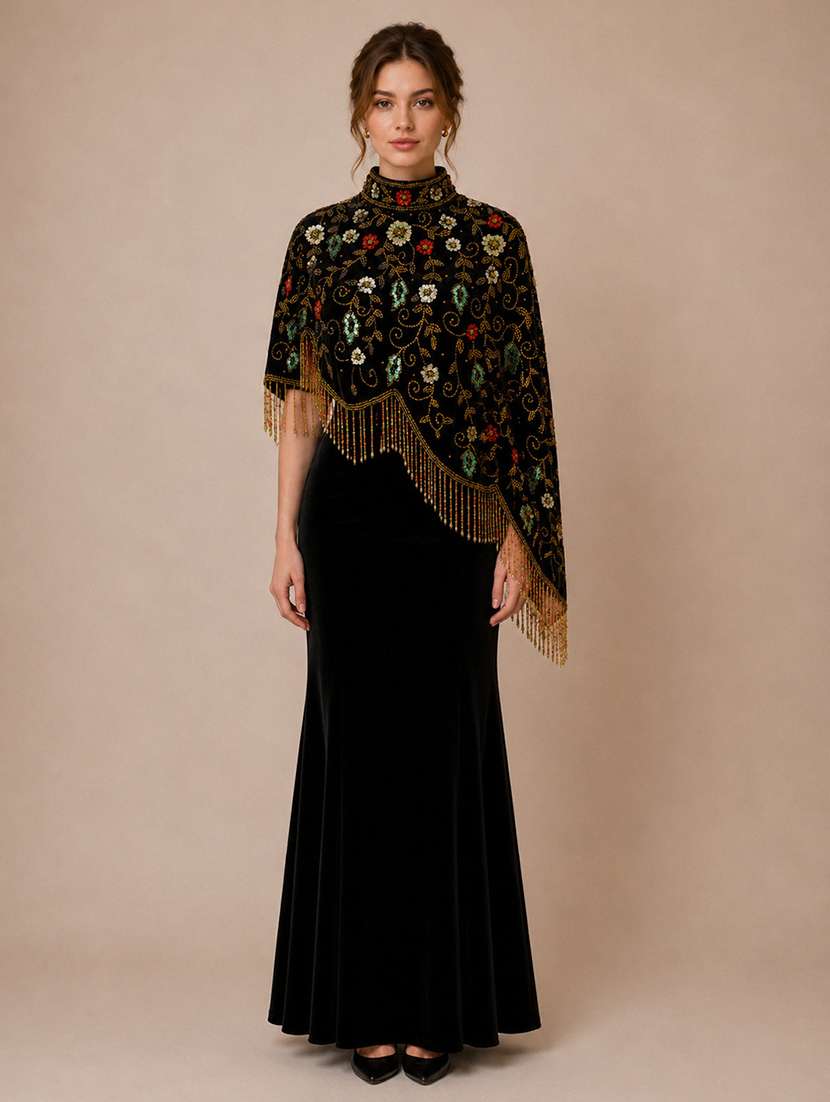women embroidered high neck short cape