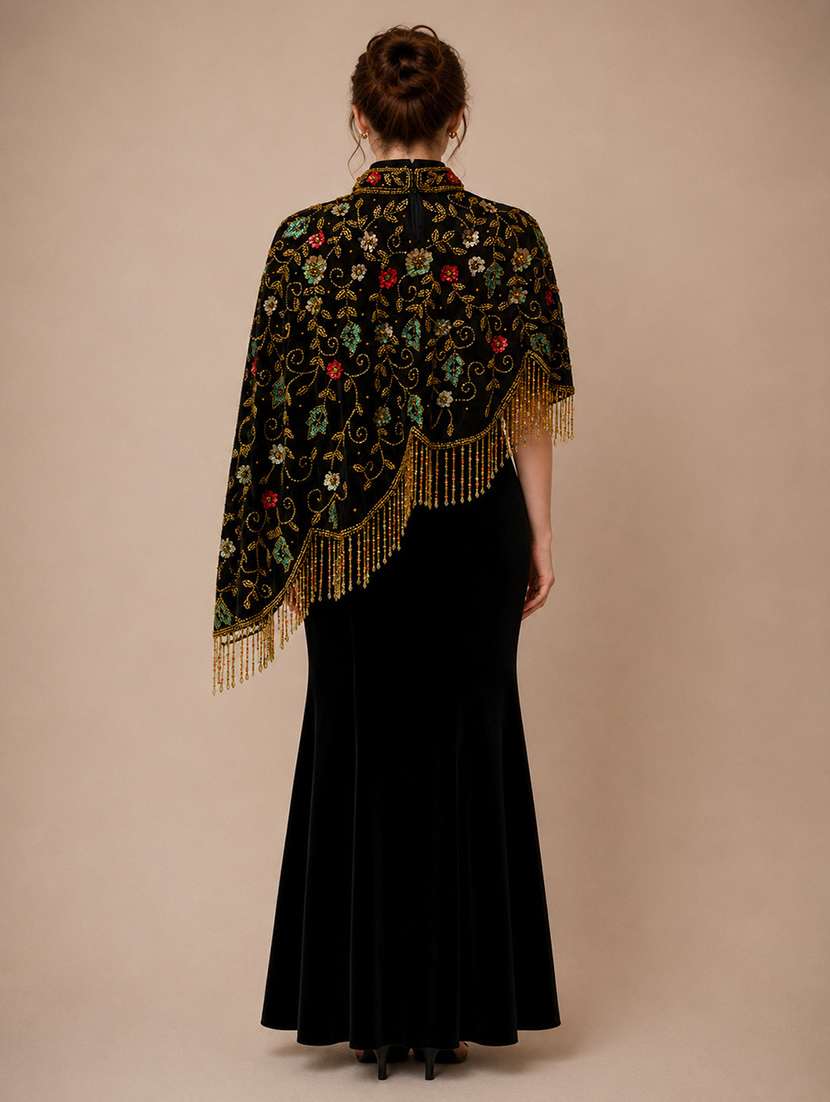 Women Embroidered High Neck Short Cape - 22576976 -  Standard Image - 3