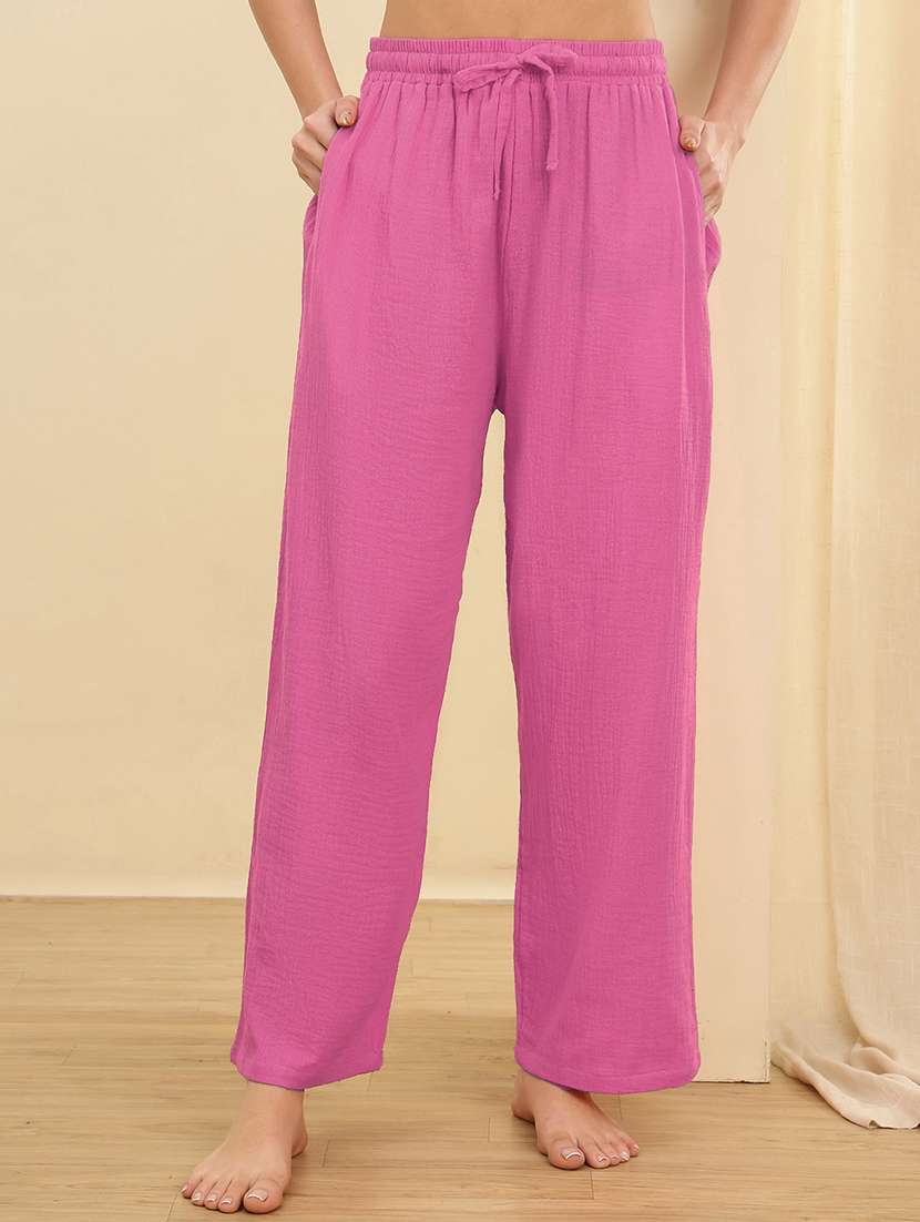 women solid mid rise pajama