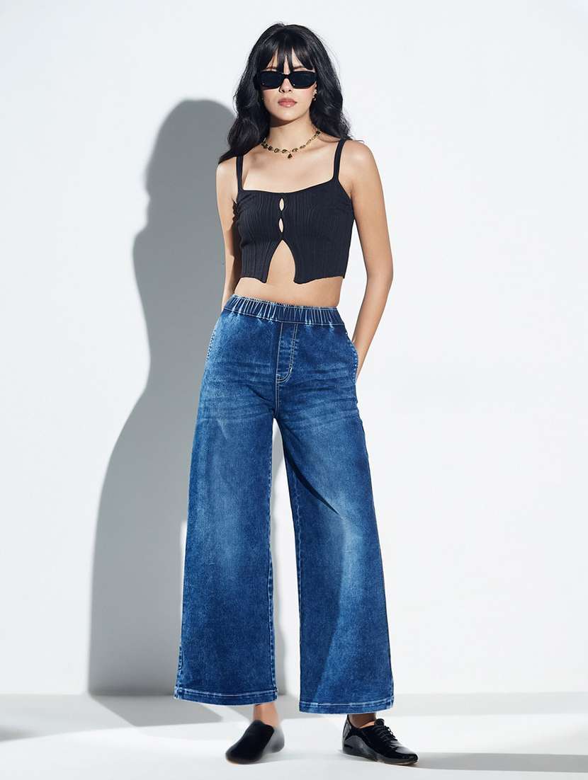 women washed high rise wide leg jeans - 22576984 -  Standard Image - 5