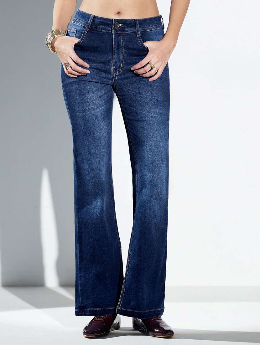 women washed high rise bootcut jeans