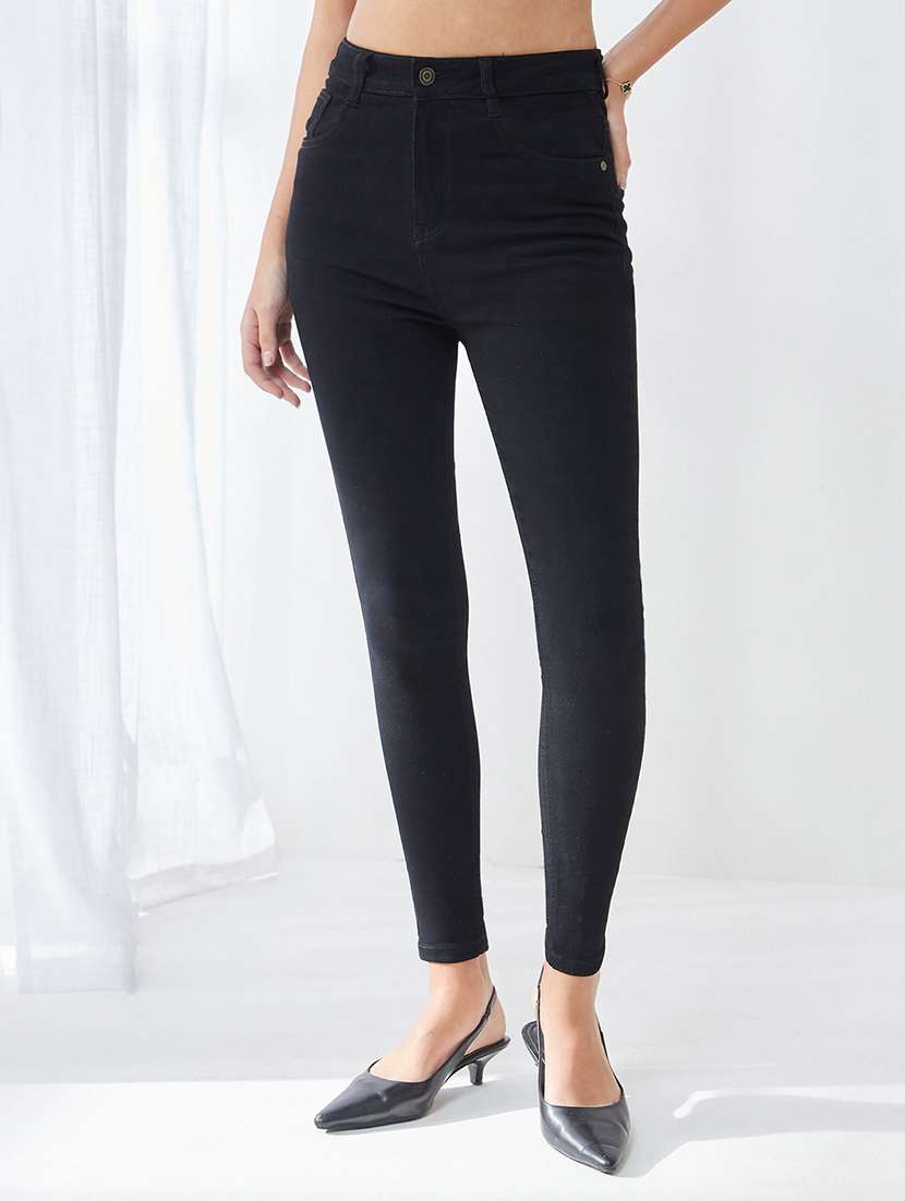women solid high rise skinny jeans