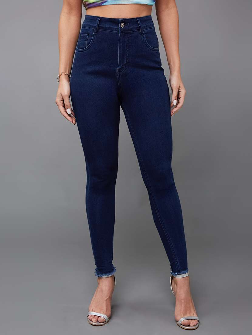 women solid high rise skinny jeans