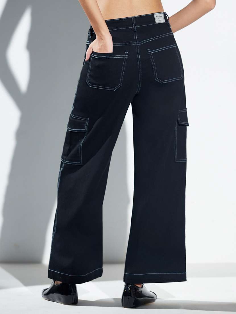 women solid high rise cargo jeans - 22577000 -  Standard Image - 3