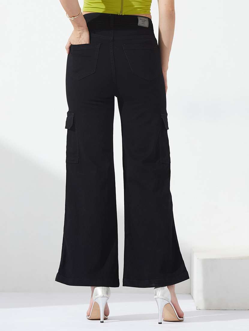 women solid high rise cargo jeans - 22577012 -  Standard Image - 3