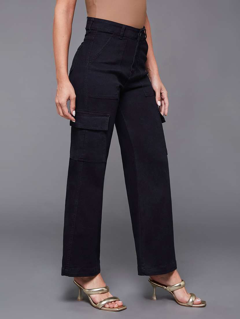Women Solid High Rise Cargo Jeans - 22577020 -  Standard Image - 3