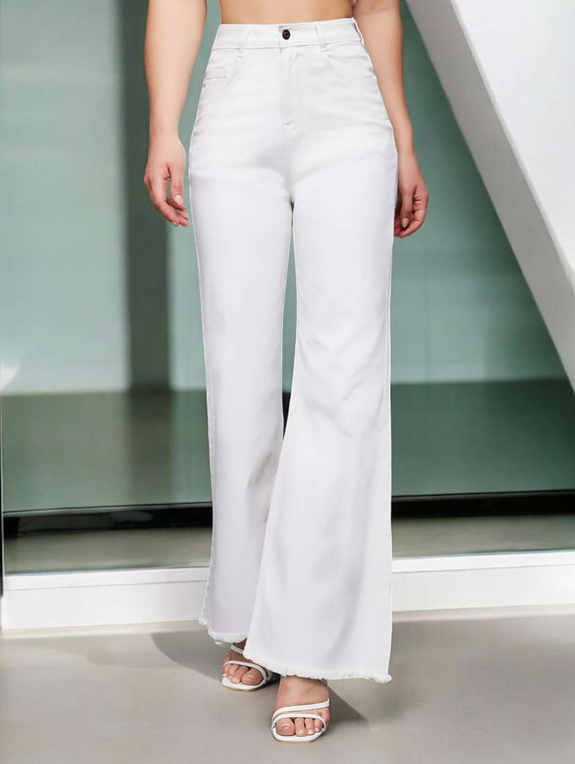 women solid high rise bootcut jeans