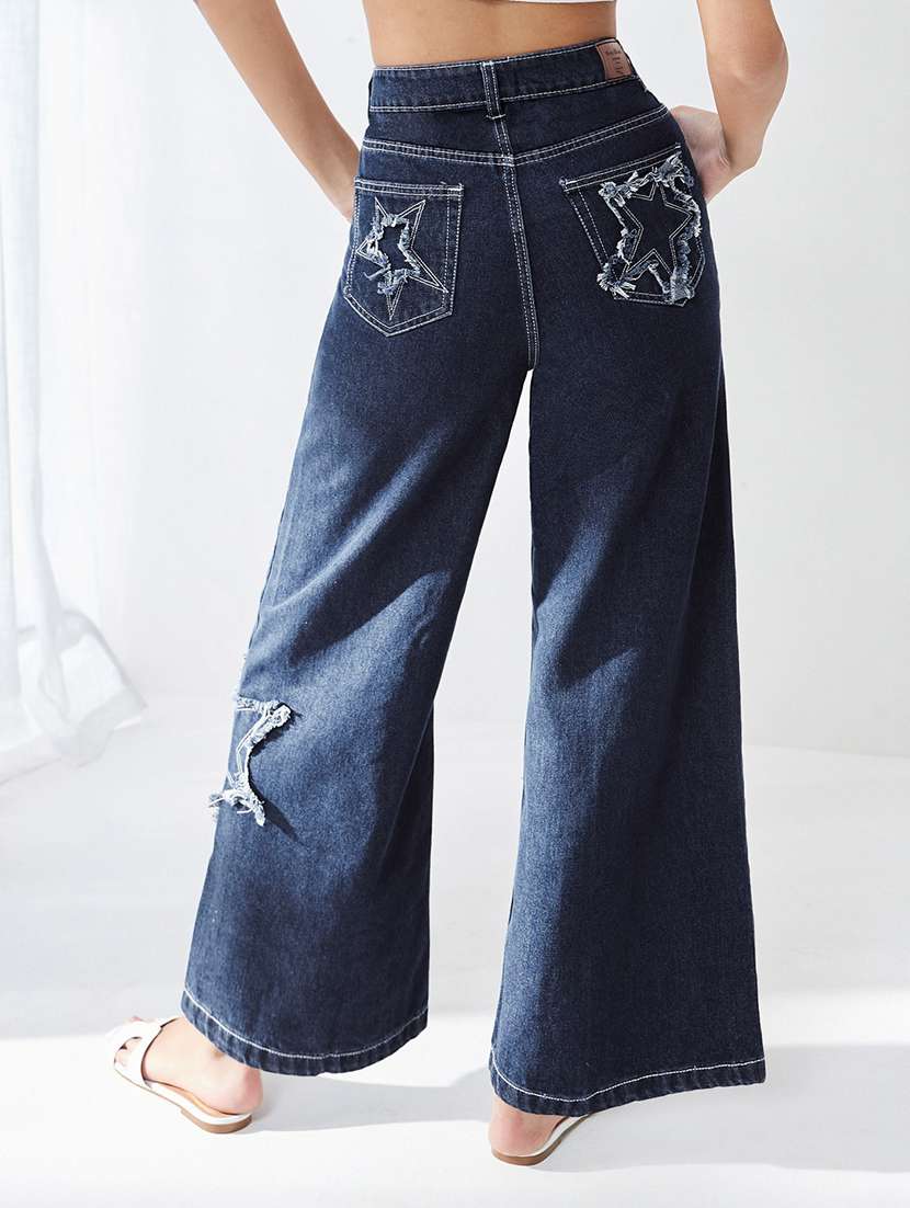 women distressed high rise wide leg jeans - 22577037 -  Standard Image - 3
