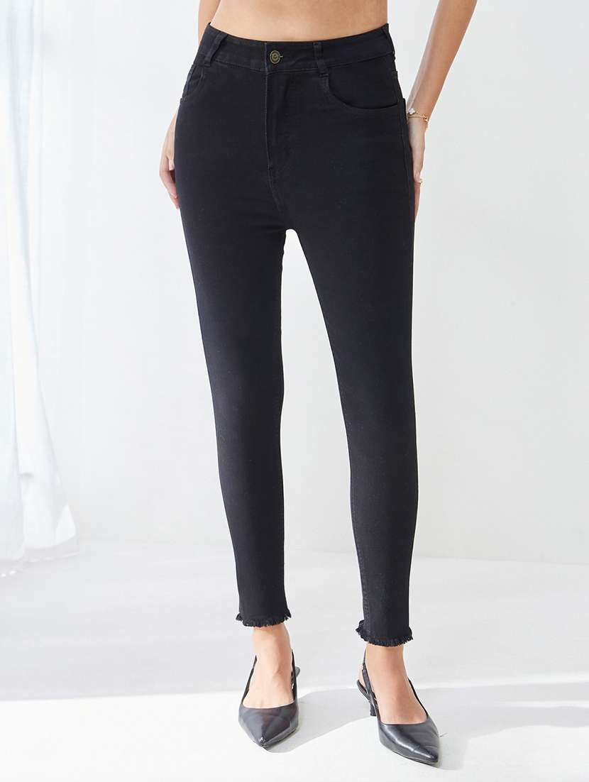 women solid high rise skinny jeans