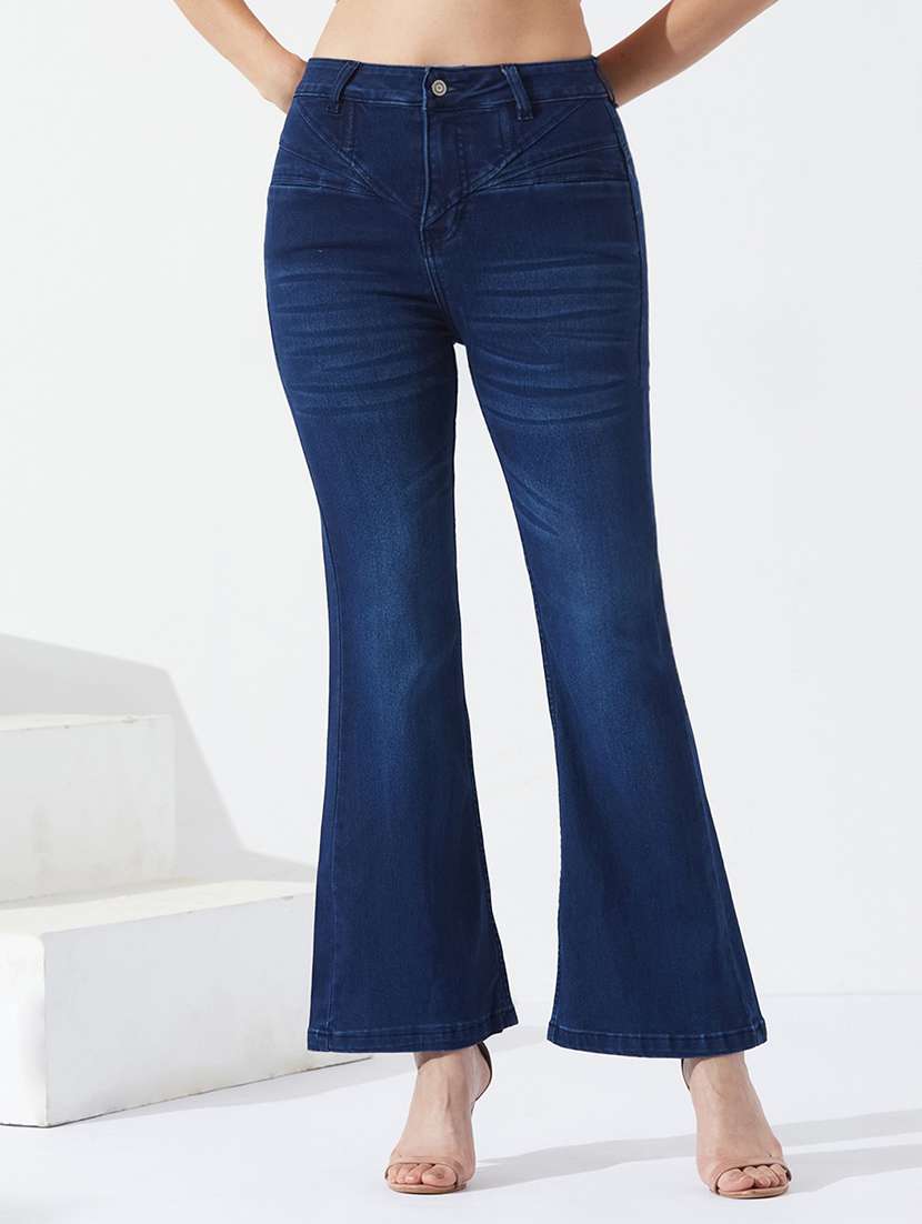 women washed high rise bootcut jeans