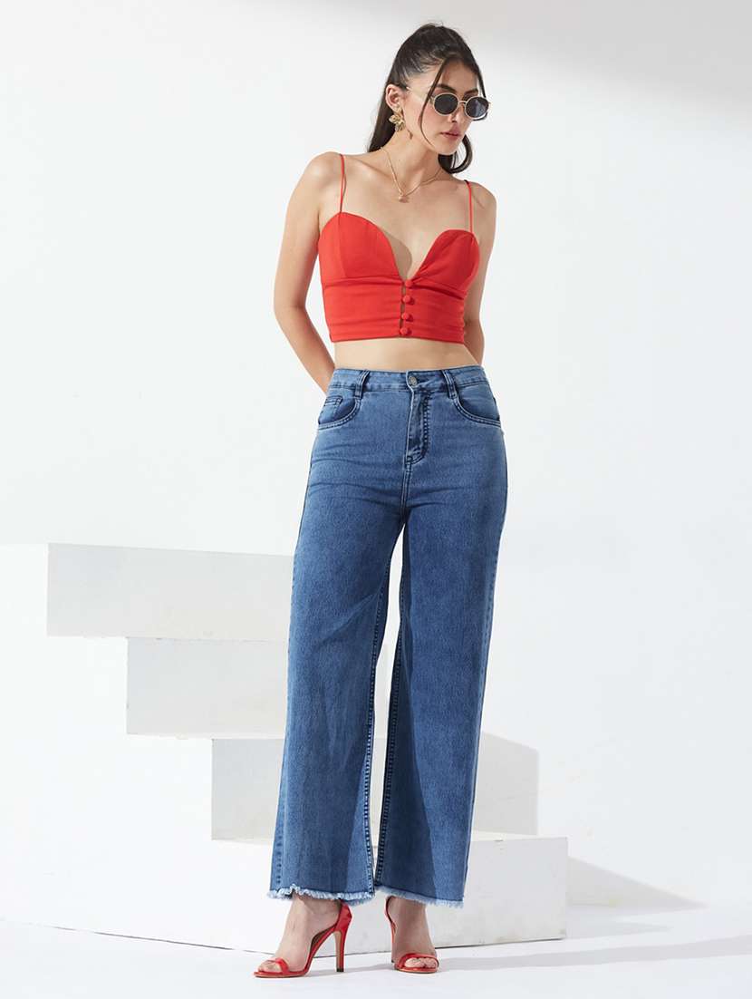 women washed high rise wide leg jeans - 22577051 -  Standard Image - 5