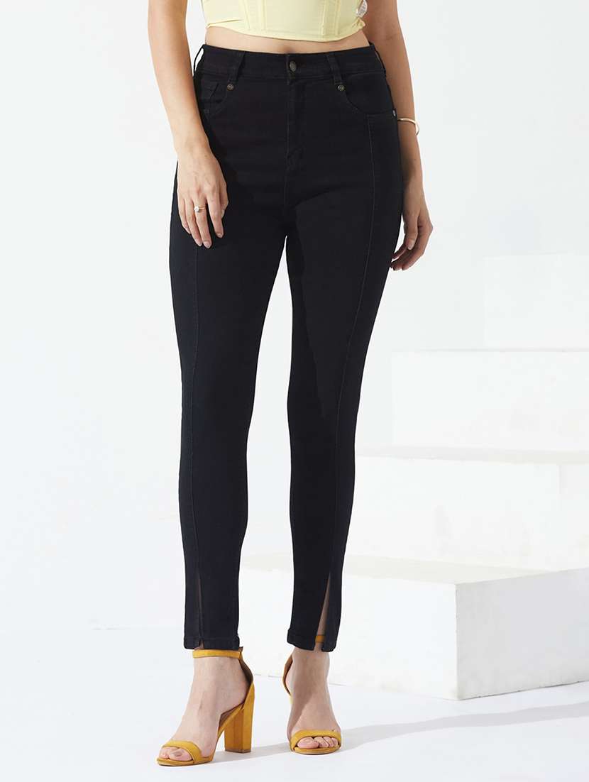 women solid high rise skinny jeans