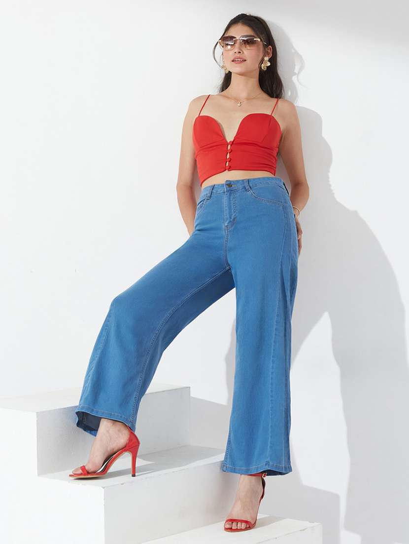 women solid high rise wide leg jeans - 22577066 -  Standard Image - 3