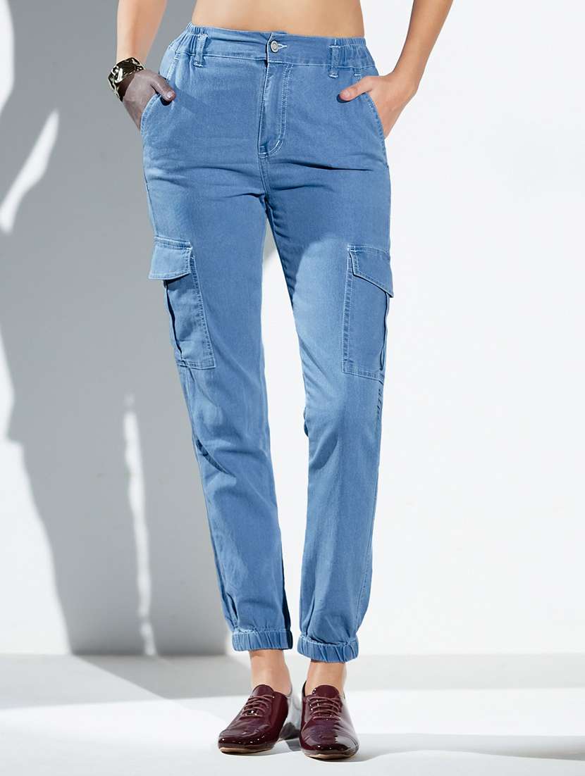 women solid high rise jogger