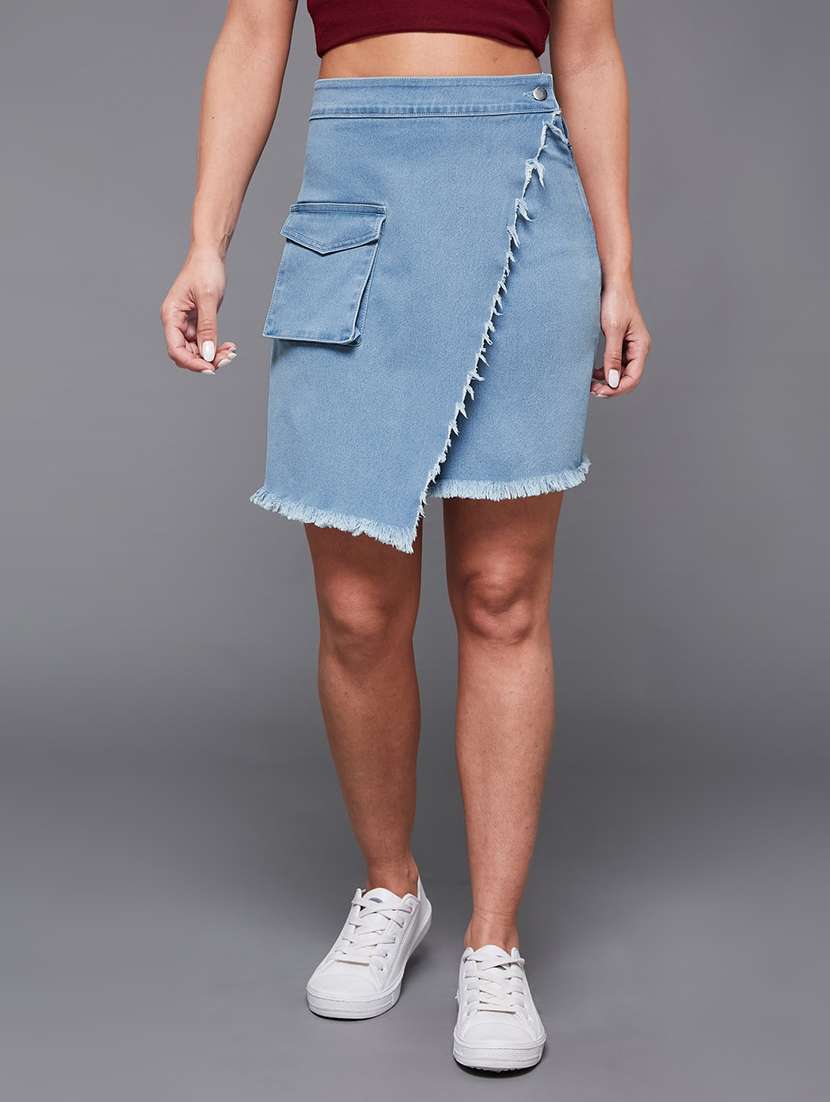 women solid high rise wrap skirt