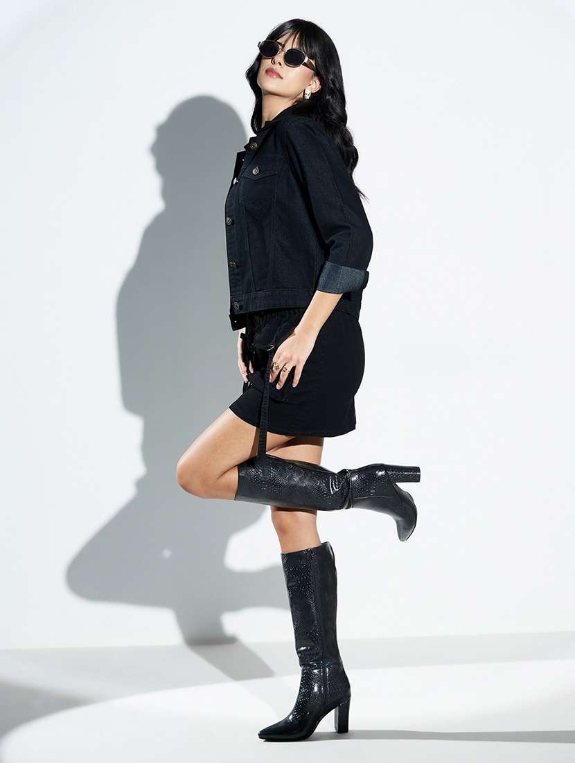 women solid high rise denim cargo skirt - 22577102 -  Standard Image - 3