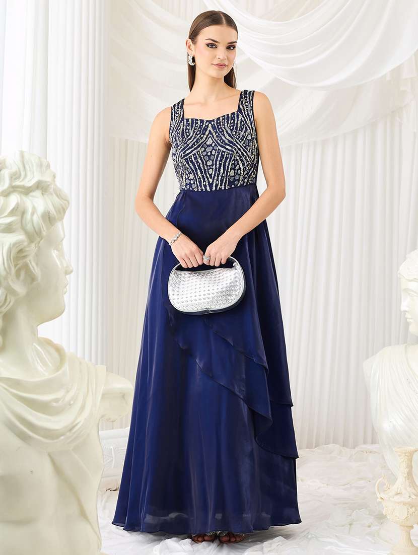women embellished sleeveless layered gown