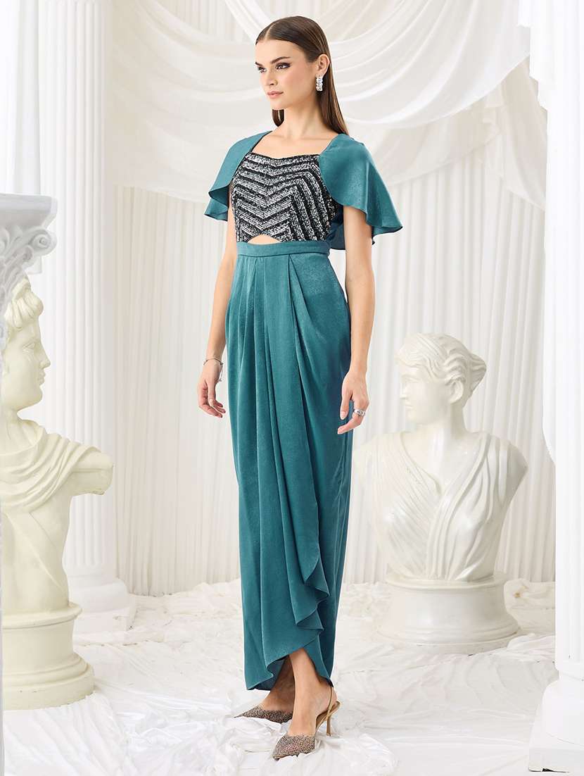 women sequined cape sleeves layered dress - 22577155 -  Standard Image - 3