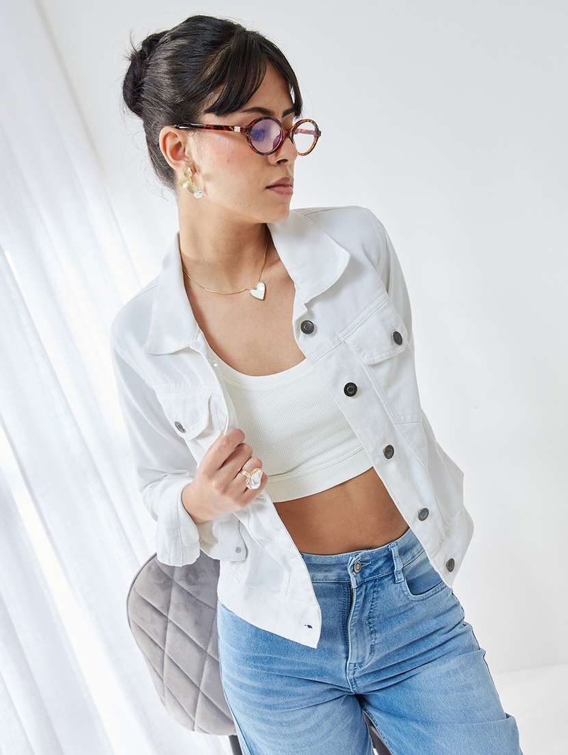 women solid long sleeves denim jacket